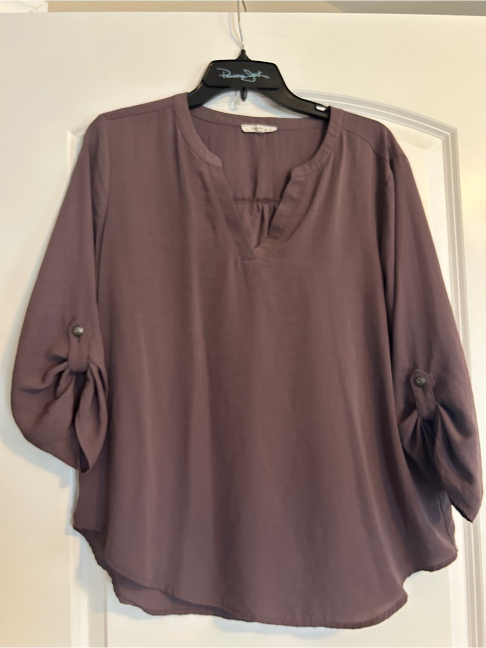Maurices Mauve Split-Neck Roll-Tab Blouse